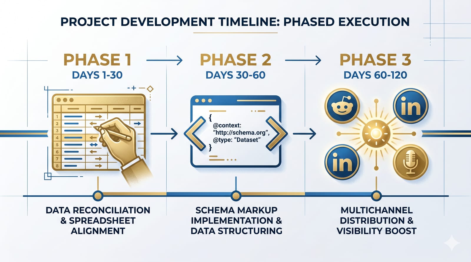 Three-phase 90-day playbook timeline