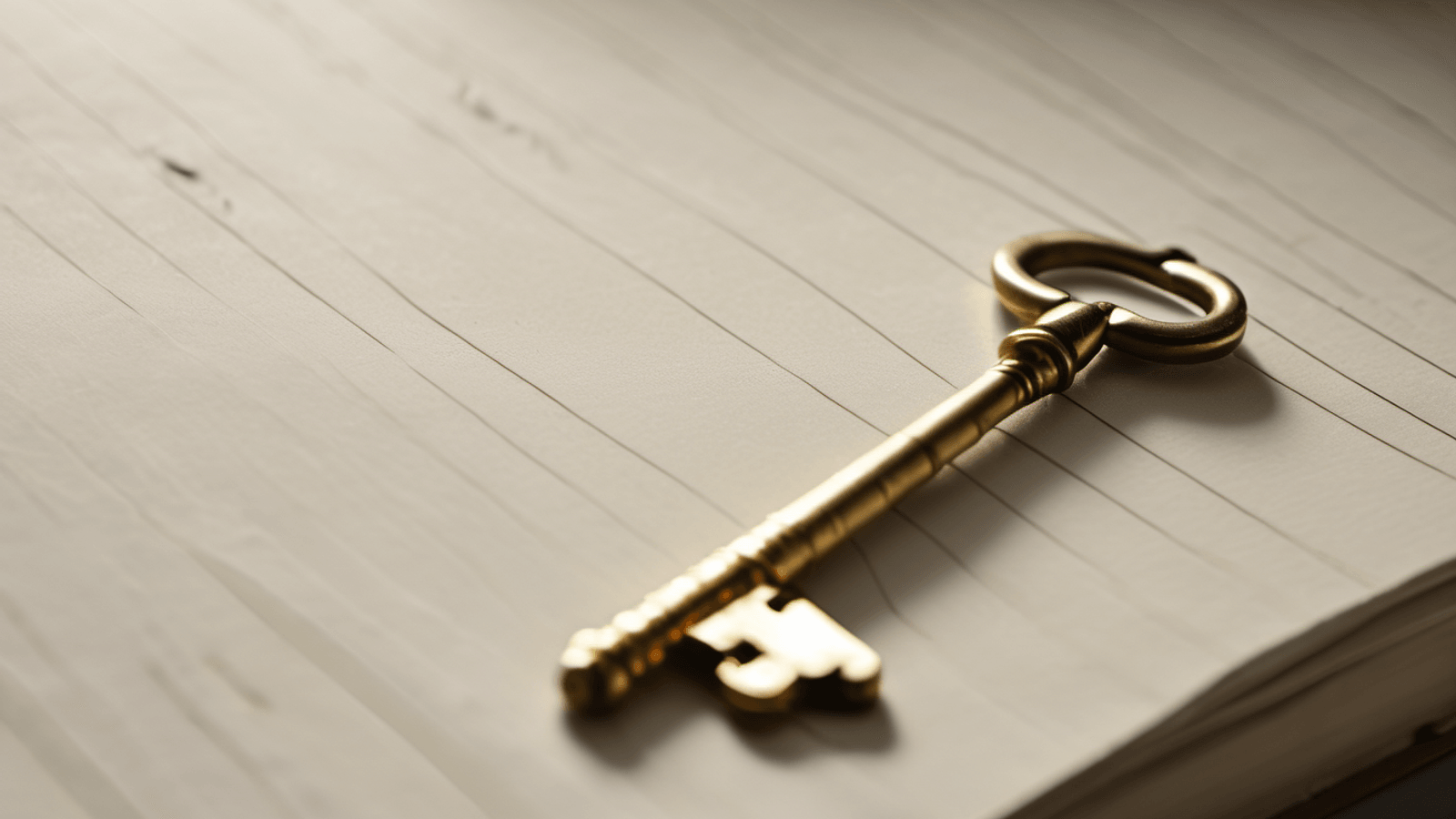 A brass key resting on a ruled checklist sheet